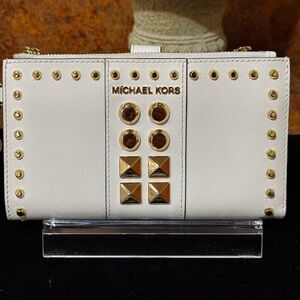 Michael Kors White and Gold Studded Wallet/Wristlet, NWOT